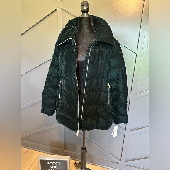 ▪️S-102XS- BCBG emerald green velvet puffer jacket mock neck - Picture 8 of 11